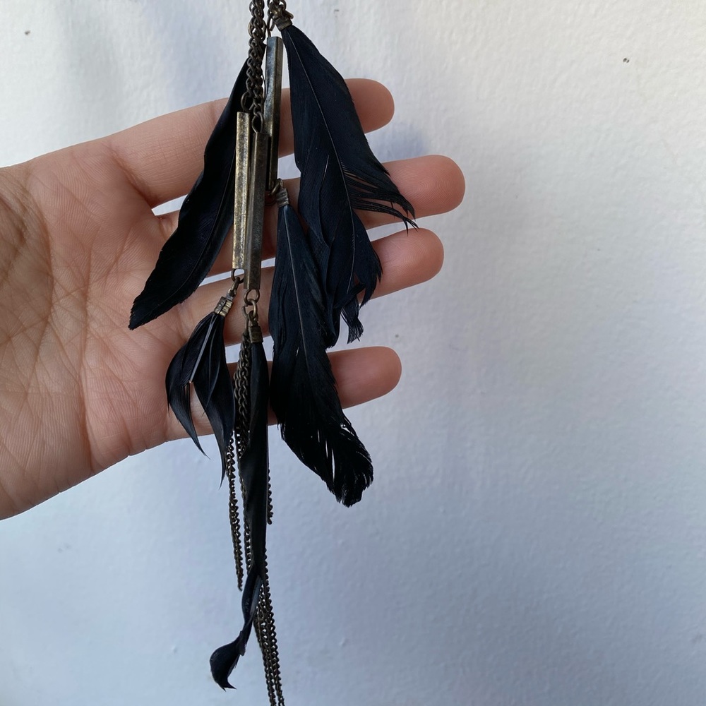 Long Necklace with black feather detail